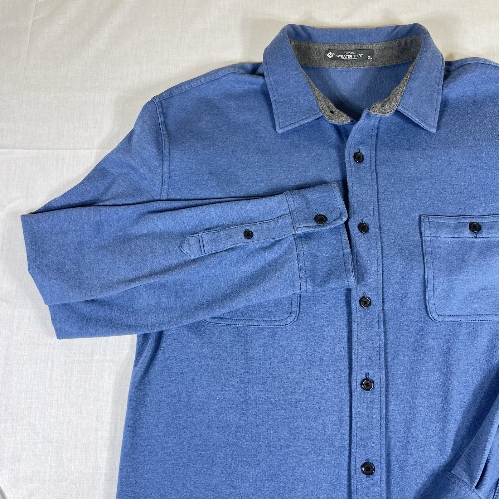 Camden Sweater Shirt Mens Xl Blue Button Front Knit Shacket Lightweight
